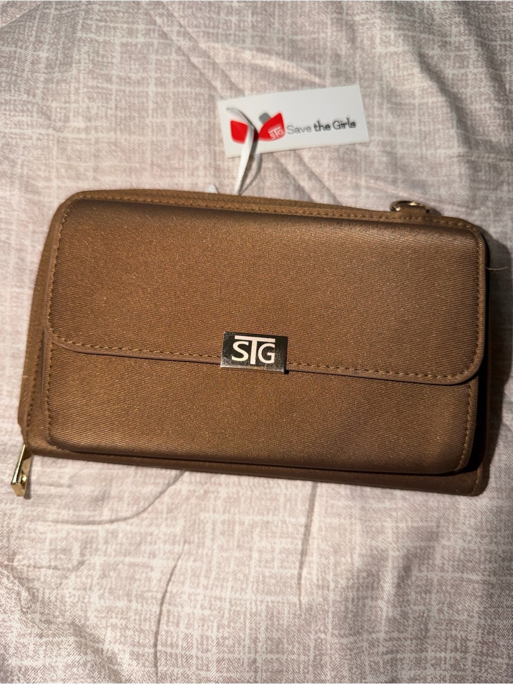 NWT Save the Girls brand Brown Women's Zip Wallet Clutch purse